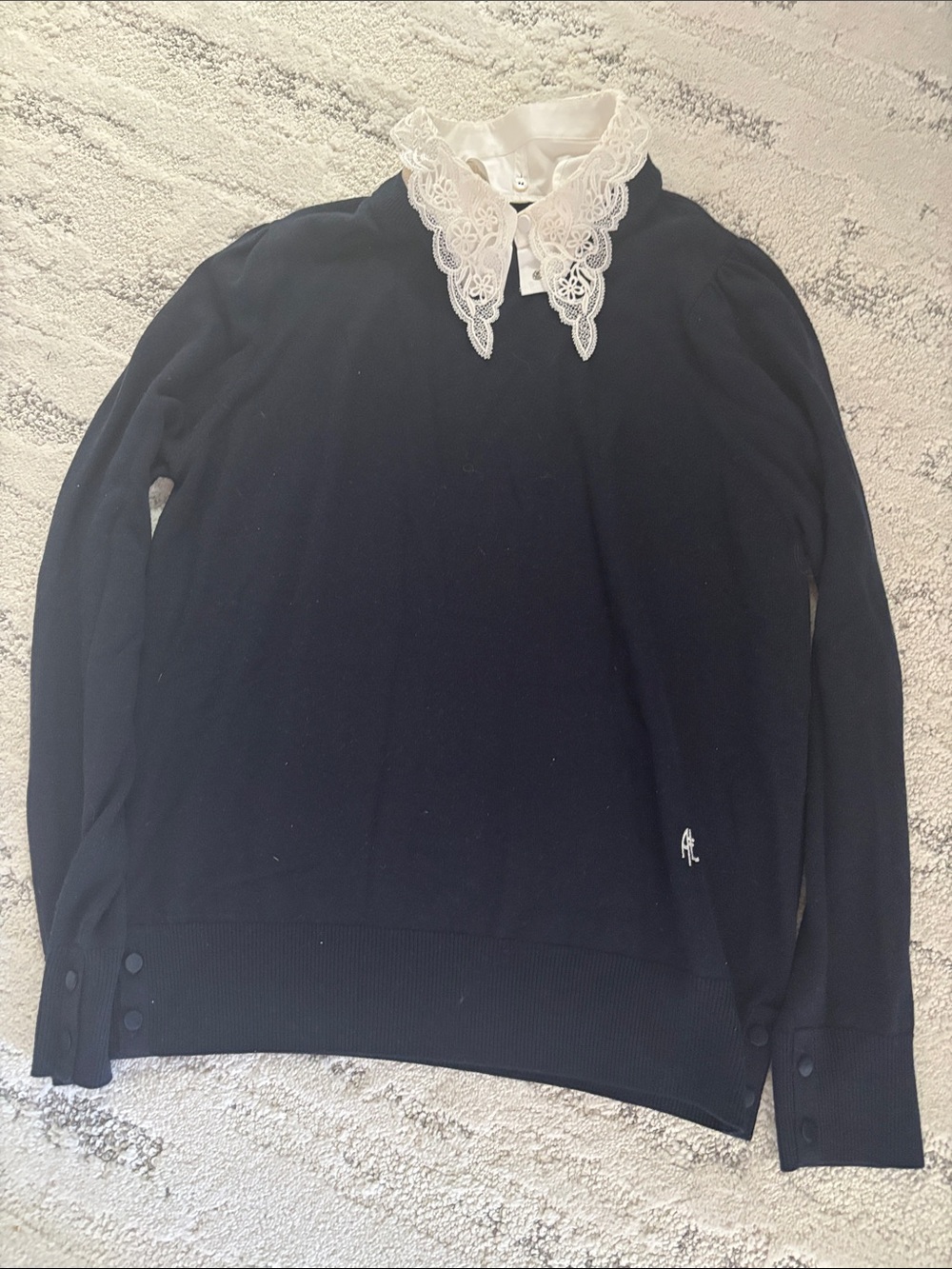 Adam Lippes Navy Sweater with White Lace Collar
